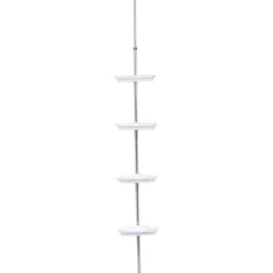 COLONNE TELESCOPIQUE 4 ETAGERES 1 PORTE SAVON BLANC