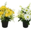 COMPOSITION MARGUERITES ET FEUILLAGE H.25CM 2 COULEURS