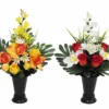 COMPOSITION ROSES ORCHIDEES FEUILLAGE H.55CM 2 COULEURS
