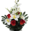COMPOSITION ROSES ORCHIDEES H.52CM CIMENT COEUR 2 COULEURS