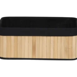 CORBEILLE RECTANGLE 37X25X15CM BAMBOU TISSU NOIR