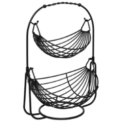 CORBEILLE A FRUITS BALANCIER 2 NIVEAUX METAL NOIR