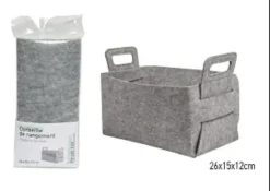 CORBEILLE RANGEMENT FEUTRINE GRIS CLAIR TAILLE S