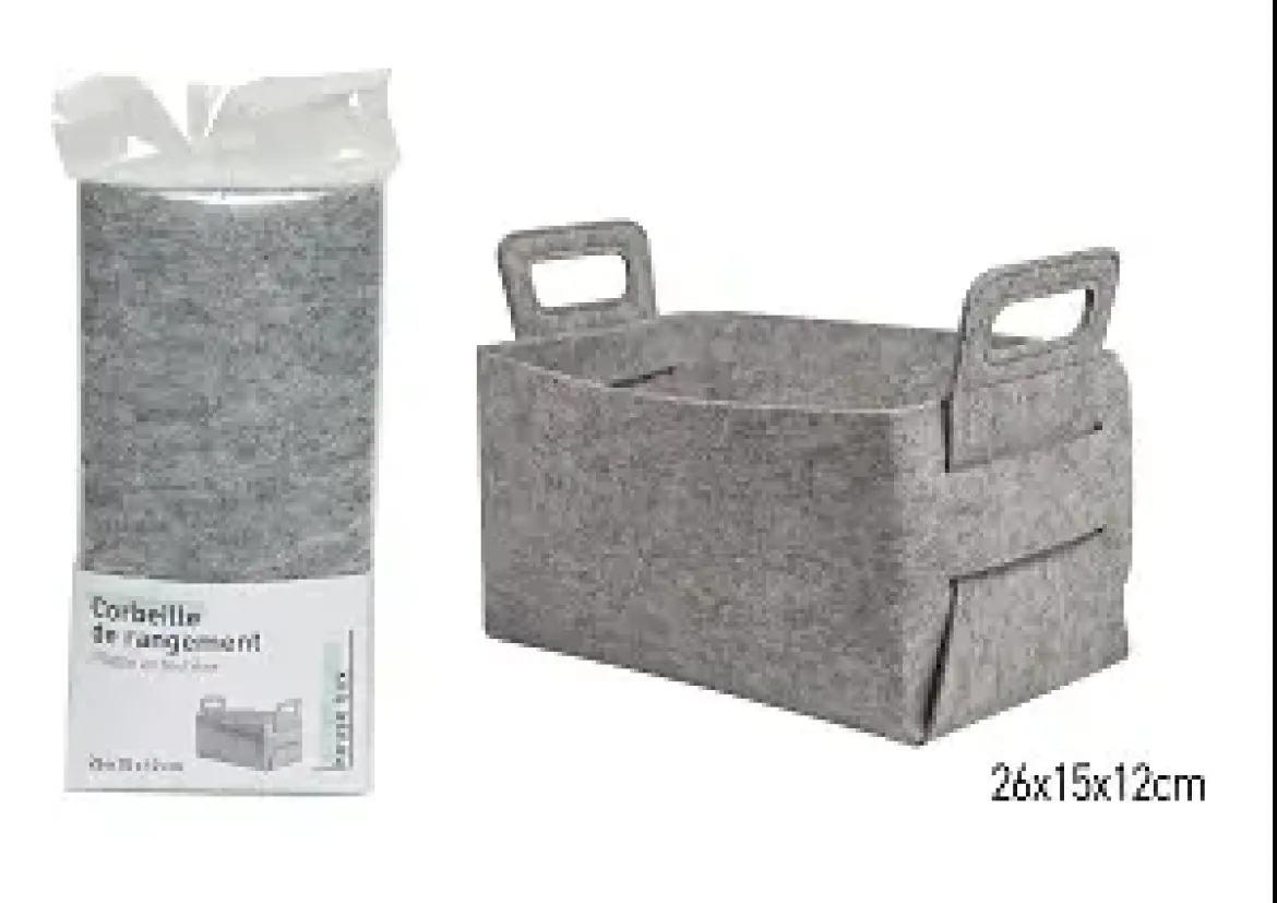 CORBEILLE RANGEMENT FEUTRINE GRIS CLAIR TAILLE S
