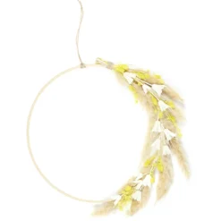 COURONNE METAL DORE FLEURS SECHEES JAUNE D.30CM