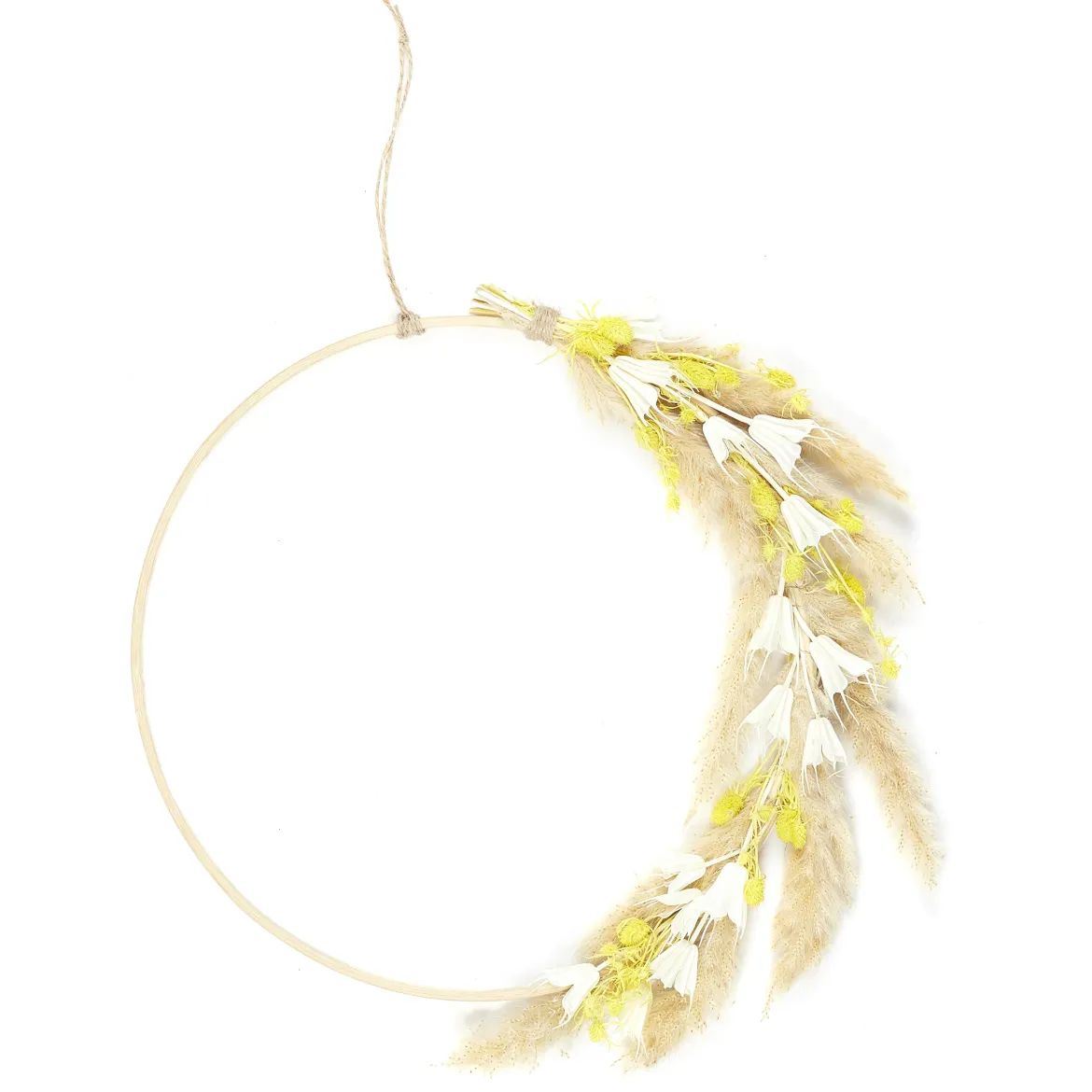 COURONNE METAL DORE FLEURS SECHEES JAUNE D.30CM