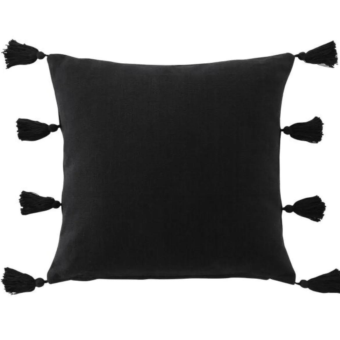 COUSSIN DEHOUSSABLE POMPONS 45X45CM COTON UNI TASSELINA NOIR