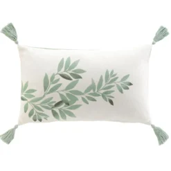 COUSSIN DEHOUSSABLE POMPONS 30X50CM IMPRIME NYMPHEA