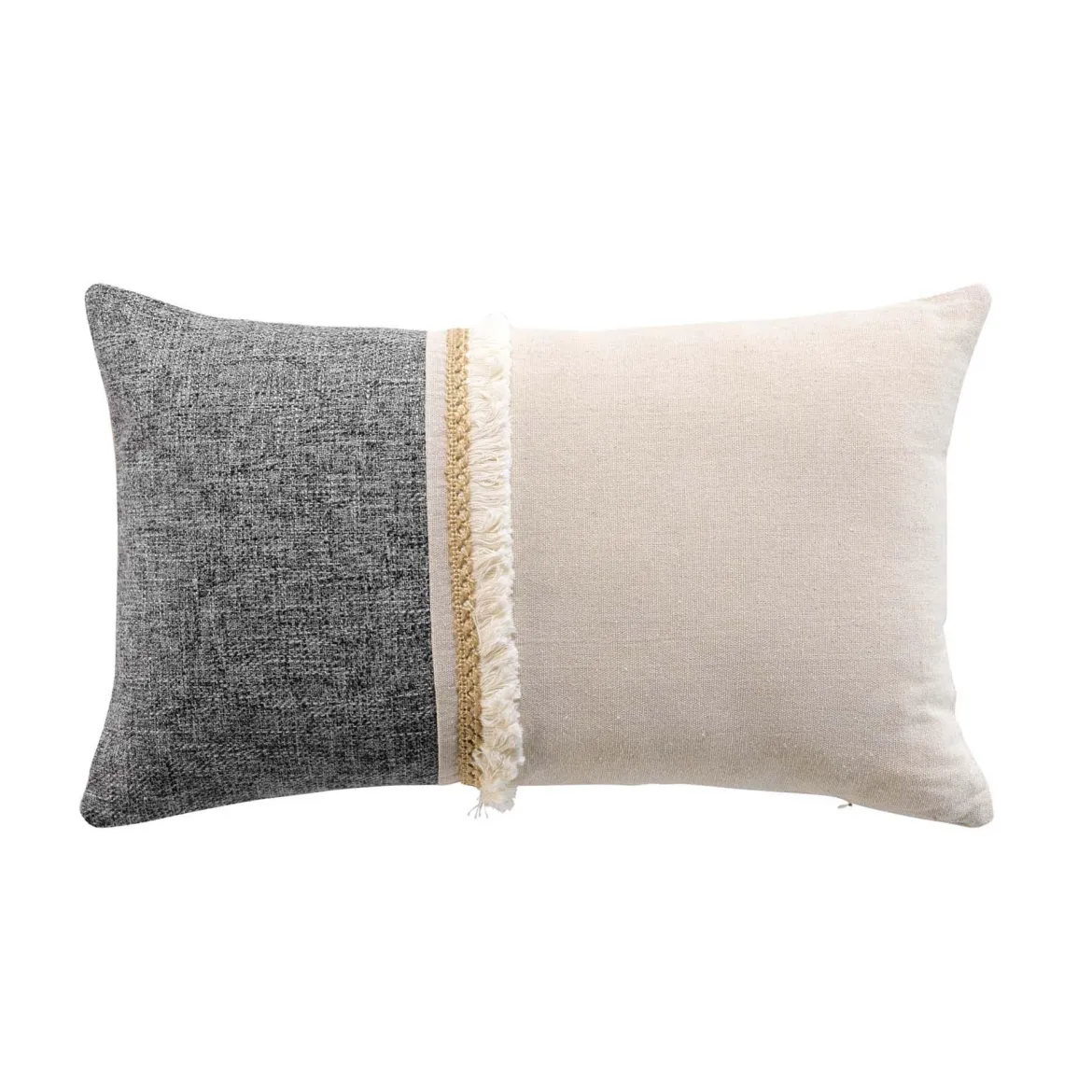 COUSSIN FRANGES 30X50CM POLYCOTON ET JUTE CANCUN ANTHRACITE