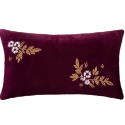 COUSSIN VELOURS BRODE NIGHT ROUGE 30X50CM