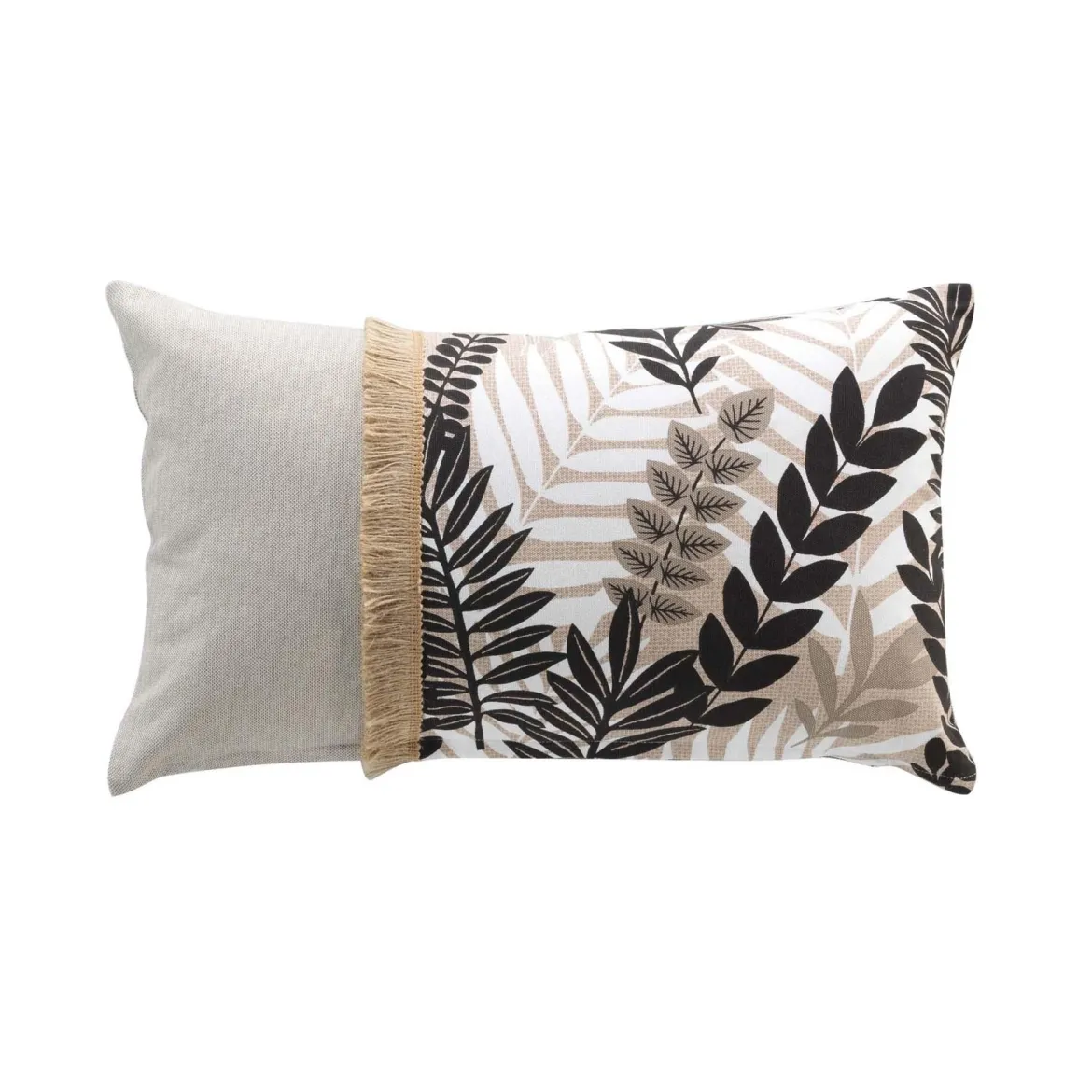 COUSSIN 30X50CM COTON IMPRIME ET JUTE FEUILLANE