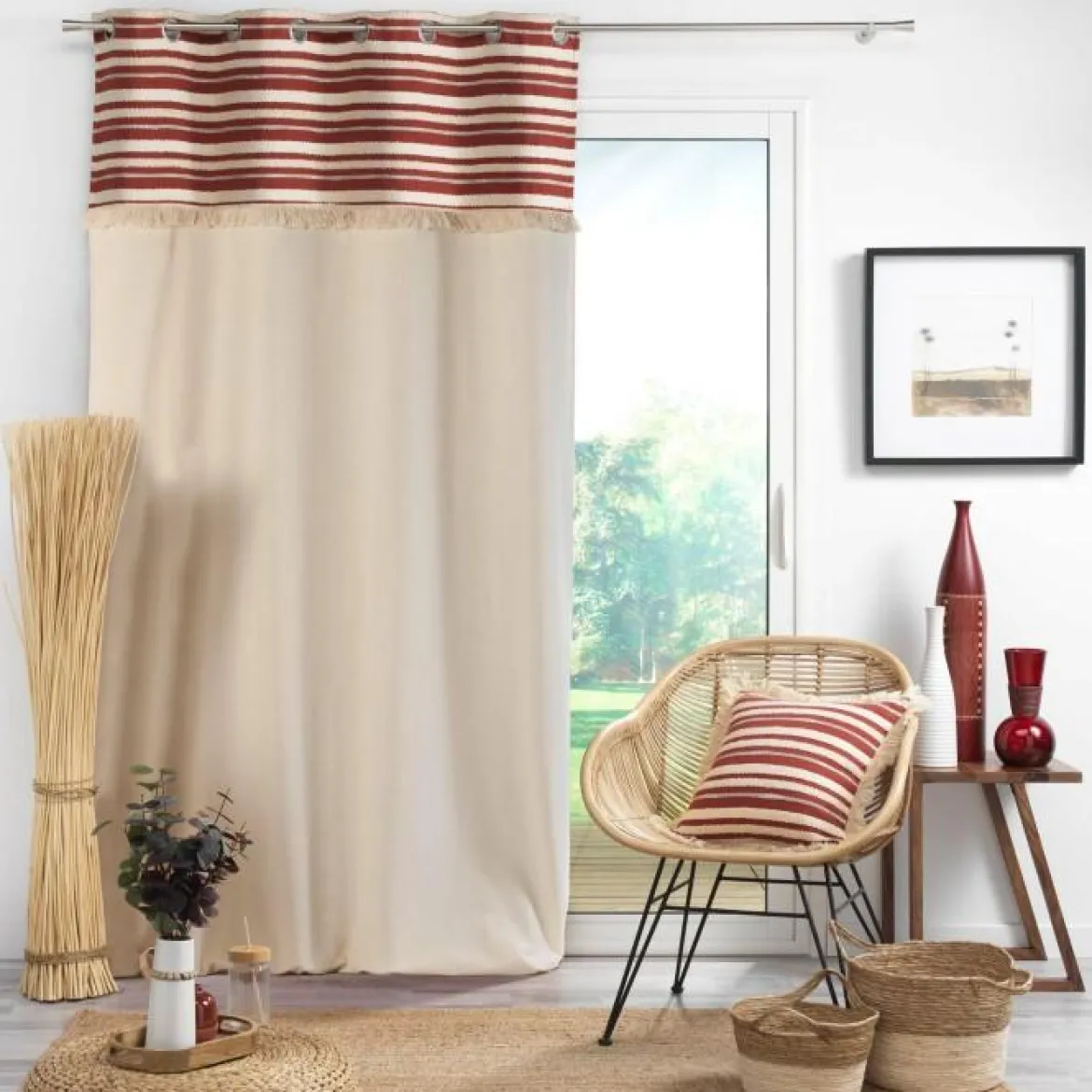 COUSSIN DEHOUSSABLE FRANGES 40X40CM COTON ATLAS TERRACOTTA
