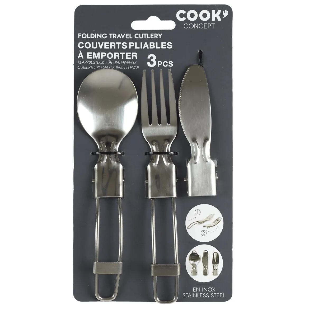 COUVERT PLIABLE A EMPORTER INOX X3 PIECES
