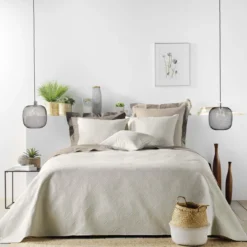COUVRE LIT 2 PERSONNES MATELASSE 220X240CM ROMANE LIN