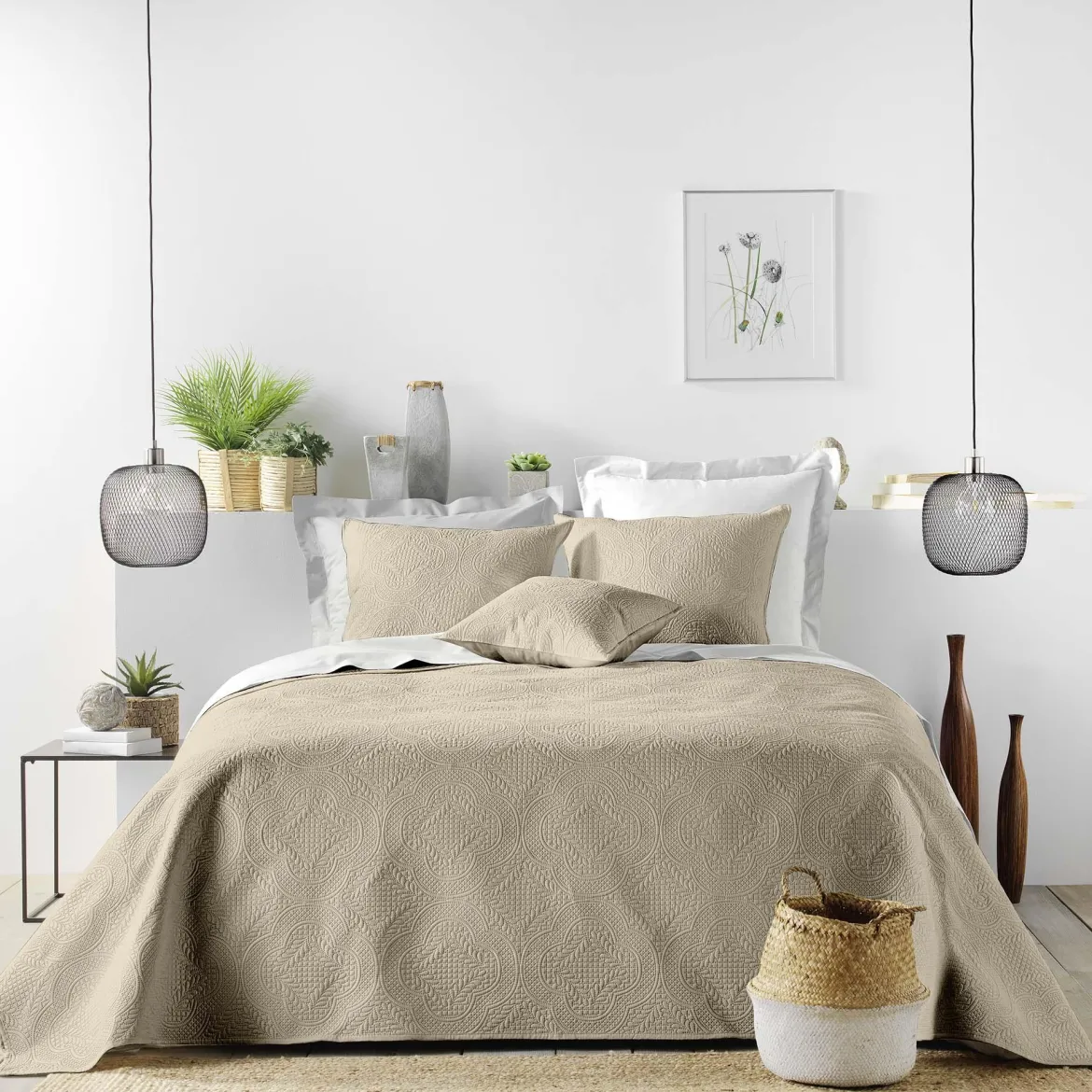 COUVRE LIT 2 PERSONNES MATELASSE 220X240CM ROMANE NATUREL