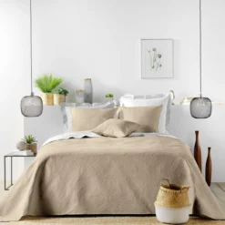 COUVRE LIT 220X240CM ET 2 TAIES 60X60CM ROMANE LIN
