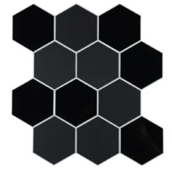 CREDENCE ADHESIVE X4 PIECES 25X23.2CM MURAL HEXAGONE NOIR