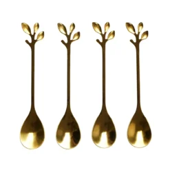 CUILLERE CAFE FEUILLE DOREE X4 PIECES