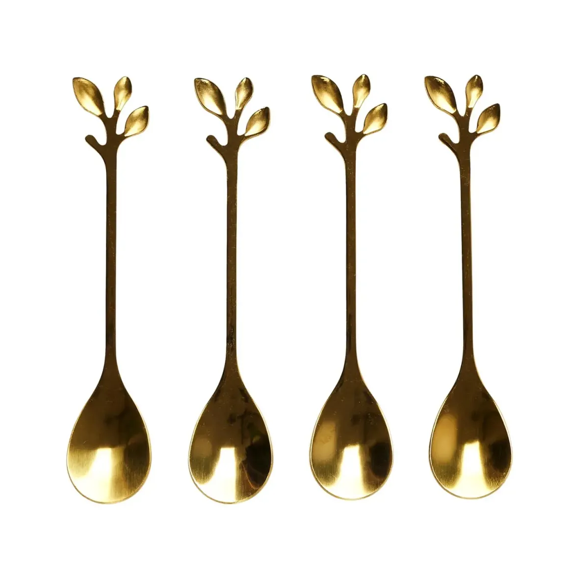 CUILLERE CAFE FEUILLE DOREE X4 PIECES