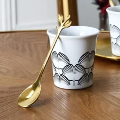 CUILLERE CAFE FEUILLE DOREE X4 PIECES