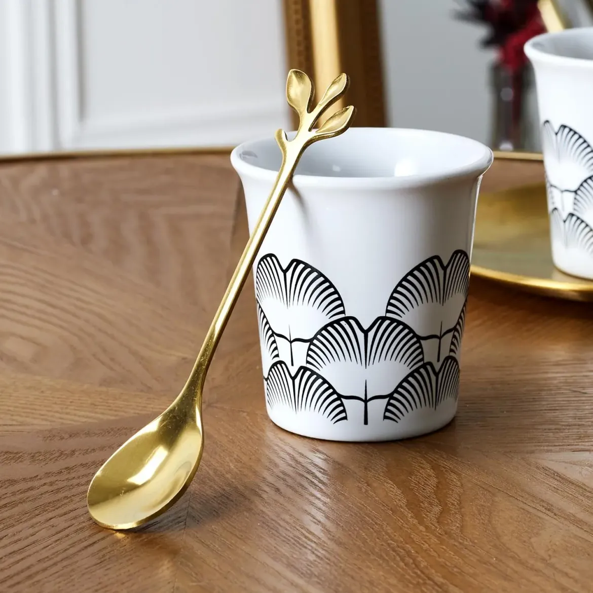 CUILLERE CAFE FEUILLE DOREE X4 PIECES