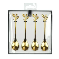CUILLERE CAFE FEUILLE DOREE X4 PIECES