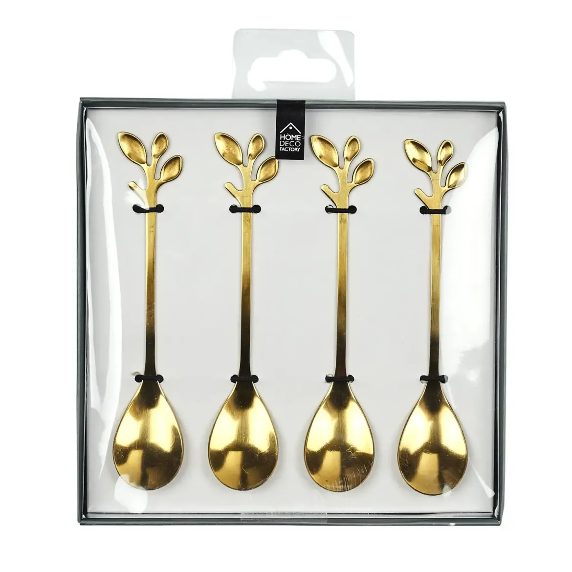 CUILLERE CAFE FEUILLE DOREE X4 PIECES