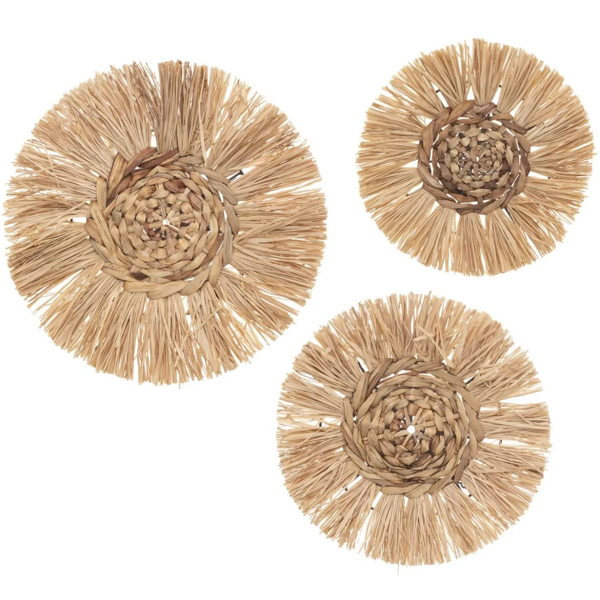 DECO MURALE RAPHIA X3 PIECES 25CM 30CM 36CM