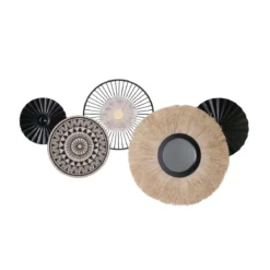 DECORATION MURALE CERCLES METAL ET RAFFIA 75X37CM