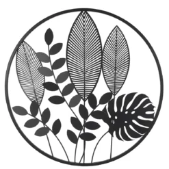 DECORATION MURALE METAL NOIR FEUILLES D.55CM