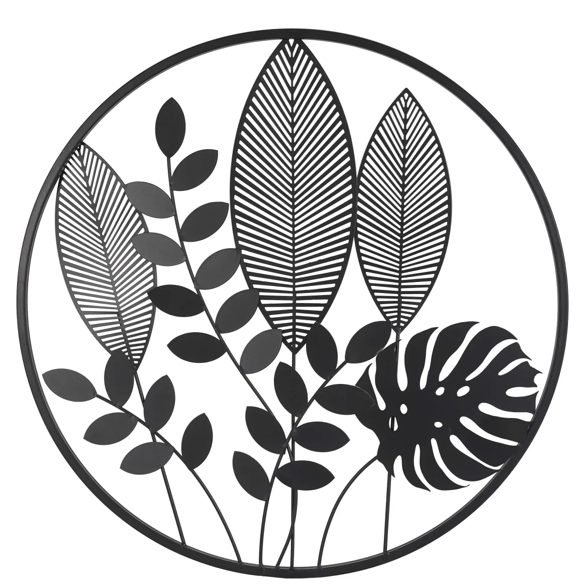 DECORATION MURALE METAL NOIR FEUILLES D.55CM