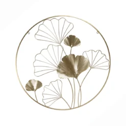 DECORATION MURALE RONDE DOREE FEUILLES GINKGO D.55CM