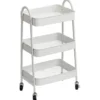 DESSERTE METAL SUR ROULETTES 3 NIVEAUX BLANC
