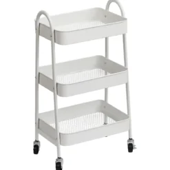 DESSERTE METAL SUR ROULETTES 3 NIVEAUX BLANC