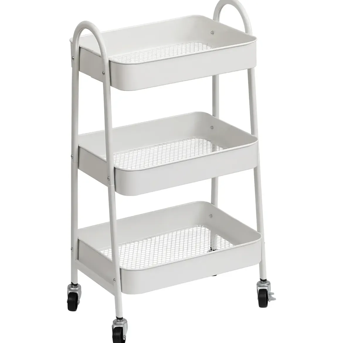 DESSERTE METAL SUR ROULETTES 3 NIVEAUX BLANC