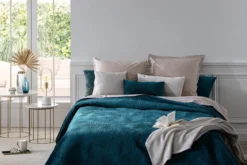 DESSUS LIT VELOURS FEUILLE CANARD 240X260CM