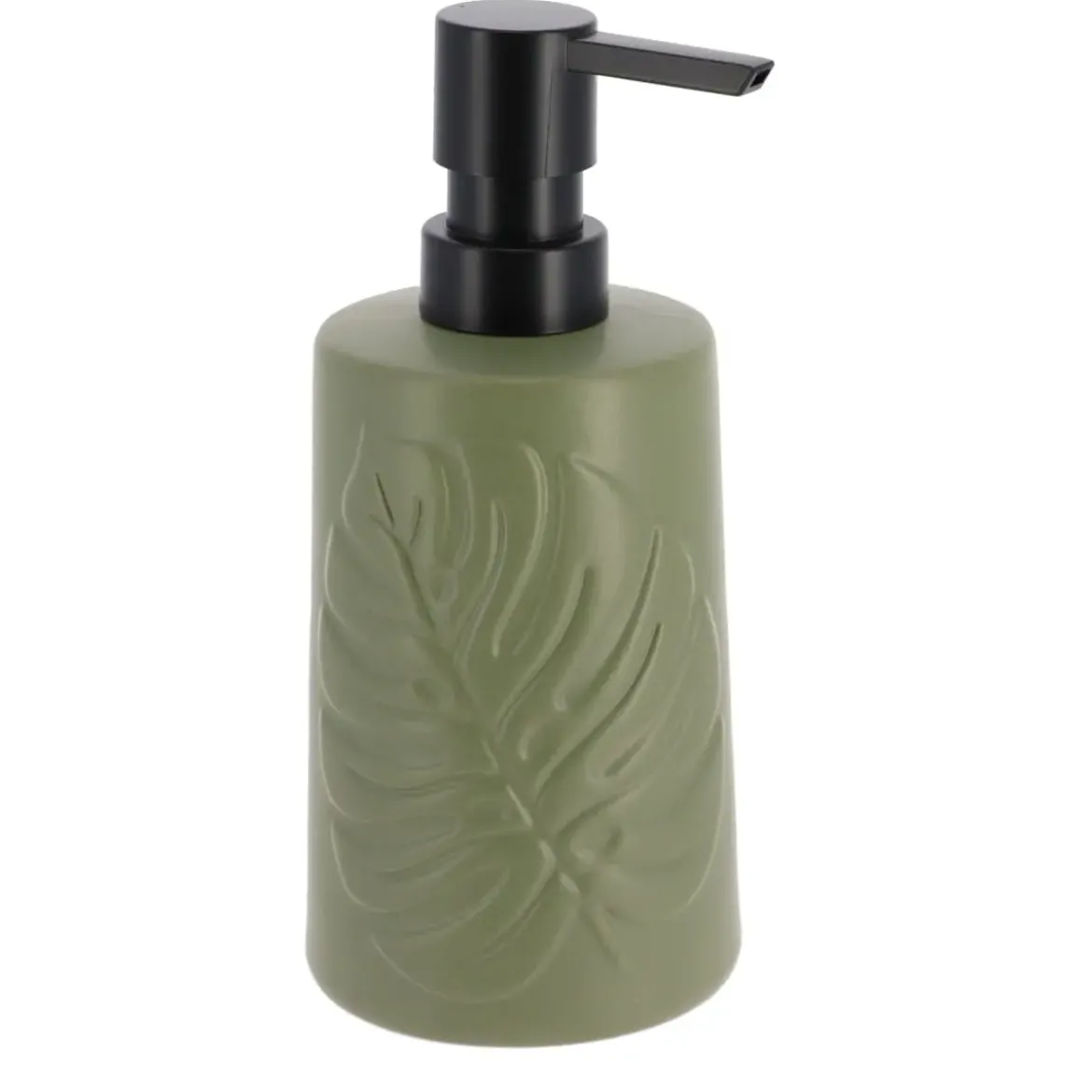 DISTRIBUTEUR A SAVON GRES ROND DECOR FEUILLE 430ML KAKI
