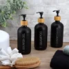 DISTRIBUTEUR SHAMPOING VERRE BAMBOU 500ML NOIR MAT