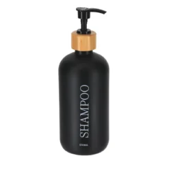 DISTRIBUTEUR SHAMPOING VERRE BAMBOU 500ML NOIR MAT