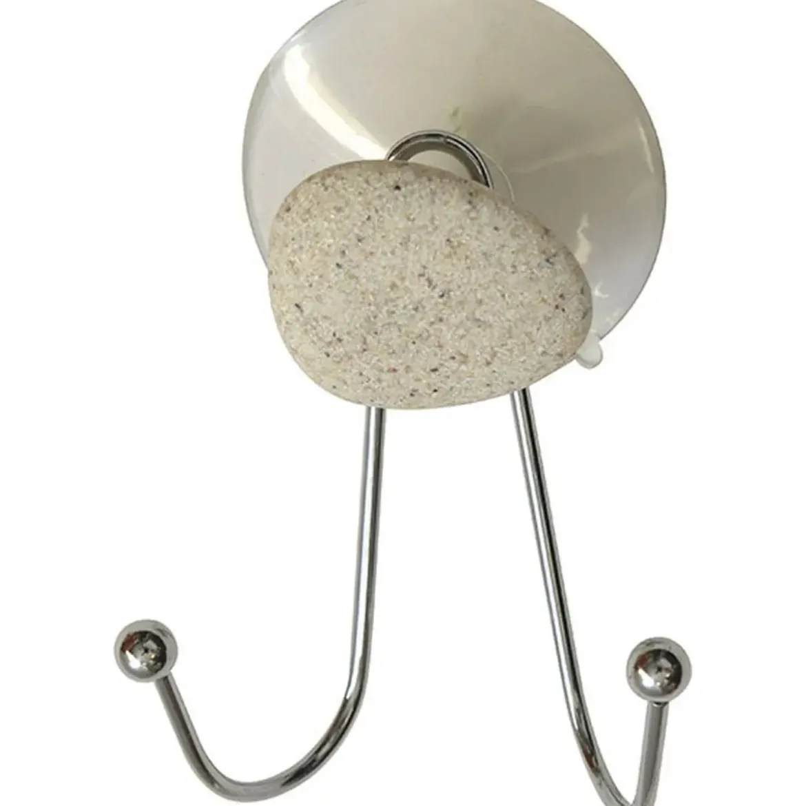 DOUBLE CROCHET METAL SUR VENTOUSE 1 DECO GALET GRIS