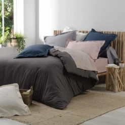 DRAP HOUSSE 2 P 160X200 CM PERCALE UNI GRIS