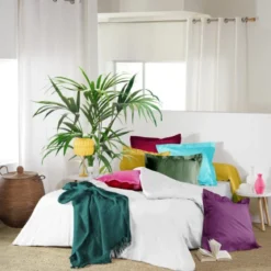 DRAP HOUSSE 2 PERSONNES 140X190CM UNI LINA PETROLE