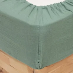 DRAP HOUSSE GAZE DE COTON CELADON 140X190CM