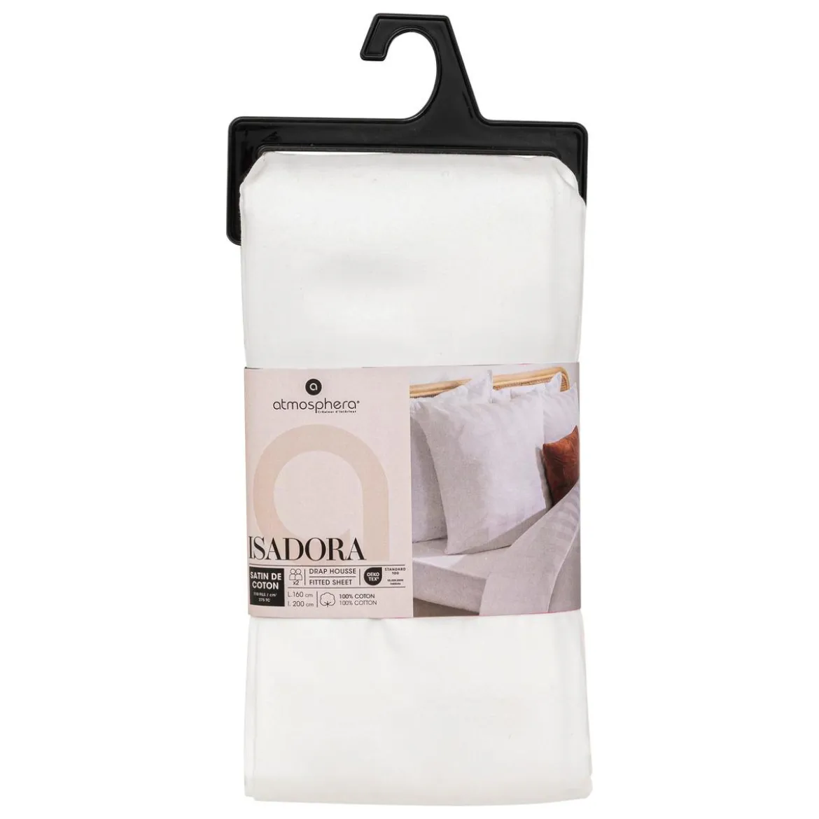 DRAP HOUSSE SATIN DE COTON BLANC 160X200CM