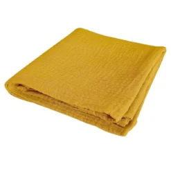 DRAP HOUSSE GAZE DE COTON 70X140CM MOUTARDE