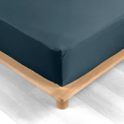 DRAP HOUSSE 160X200CM PERCALE UNI 78 FILS BLEU NUIT