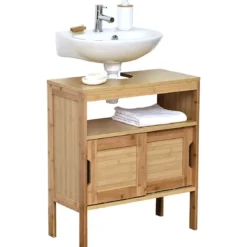 ELEMENT SOUS LAVABO BAMBOU ET MDF 2 PORTES COULISSANTES   1