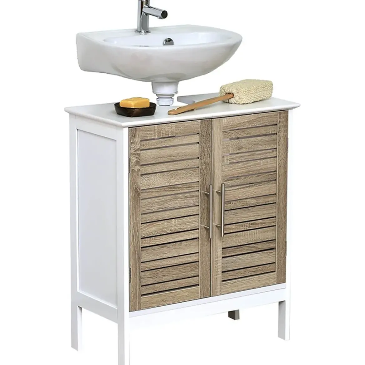 ELEMENT SOUS LAVABO STRUCTURE MDF 2 PORTES ET ETAGERE INTERI
