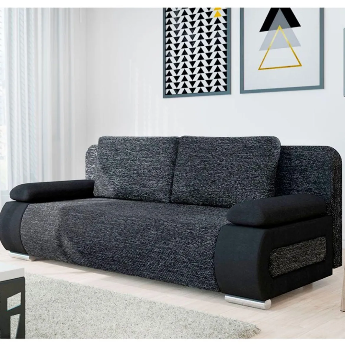 EMMA CANAPE CONVERTIBLE TISSU ANTHRACITE NOIR