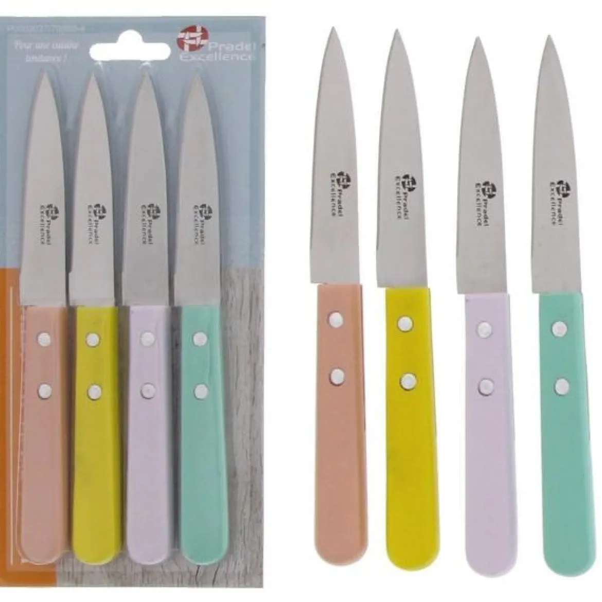 ESSENTIELS SET 4 COUTEAUX OFFICE 9CM MANCHES COULEUR